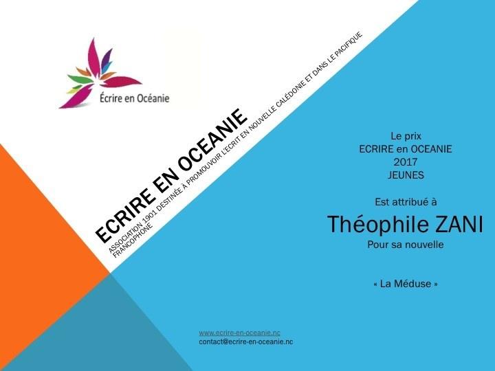 Théophile Zani, lauréat prix Océanie 2017