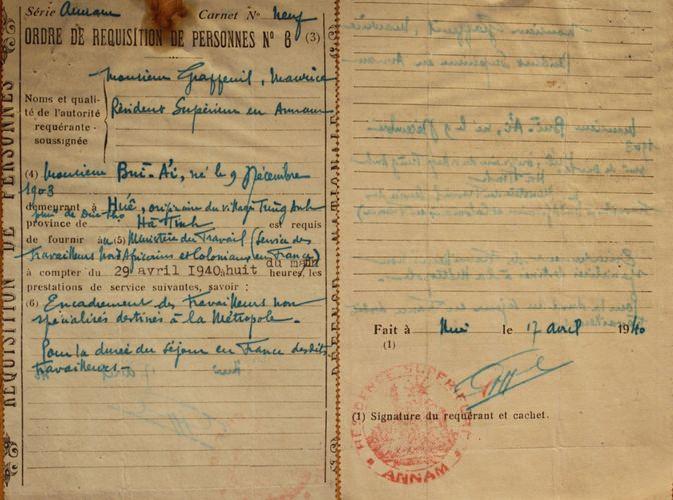 Un ordre de réquisition datant de 1940