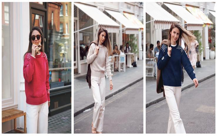 À travers ce premier modèle, Alexia propose un même pull décliné en trois coloris.
