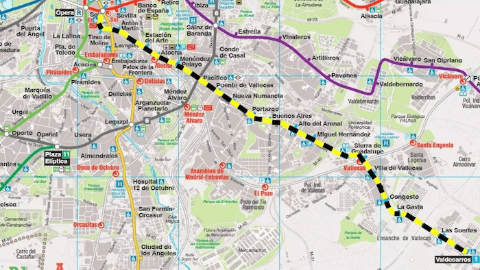 plan de la ligne 1 de metro de Madrid fermé cet été