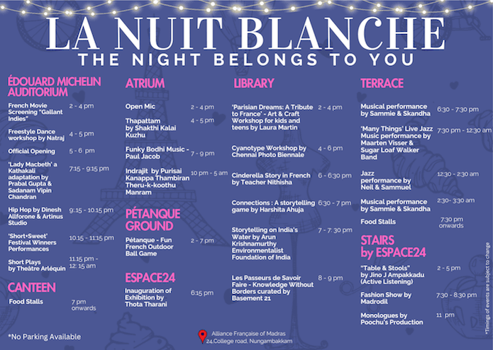 Programme de la nuit blanche à l'AF Madras