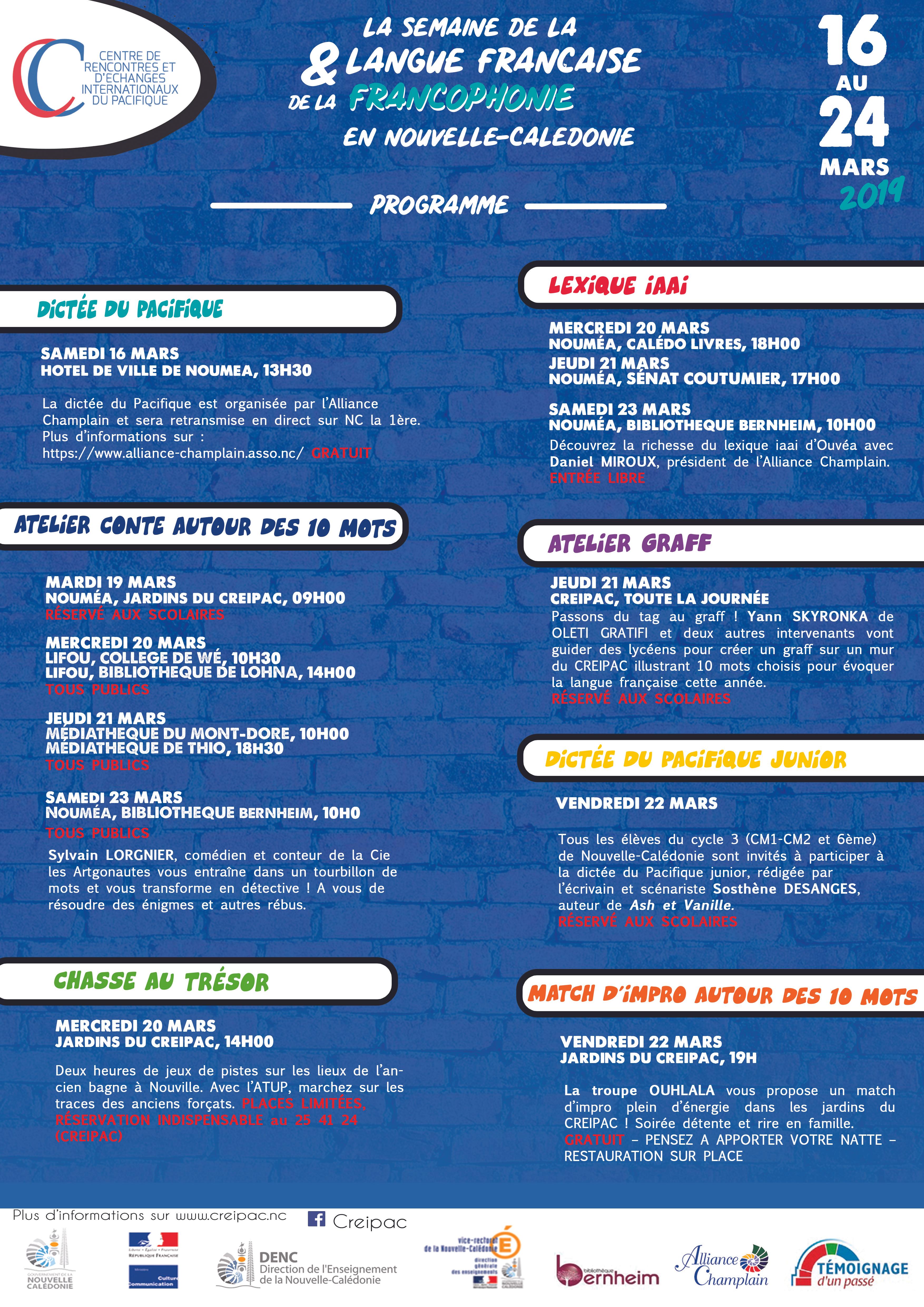 CREIPAC Nouvelle-Calédonie programme 23ème édition semaine de la francophonie