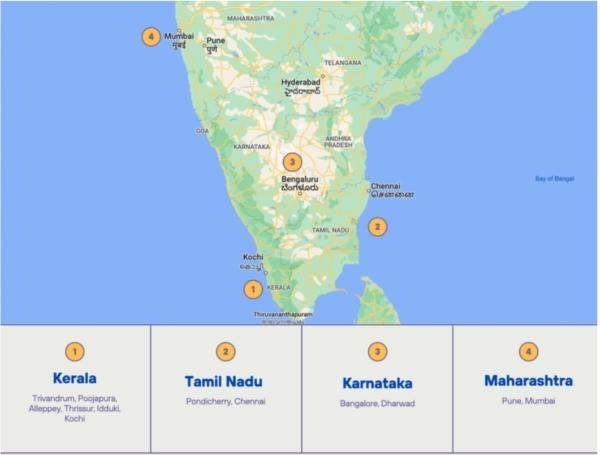 Carte de la tournée Propolis en Inde du sud