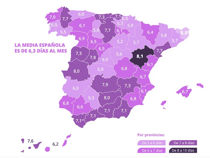 carte de la moyenne des rapports sexuels en espagne en 2025