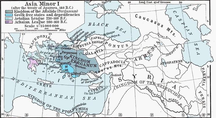 Carte du royaume de Pergame en Anatolie au IIe siècle av J-C Attale II Attaleia origine Antalya