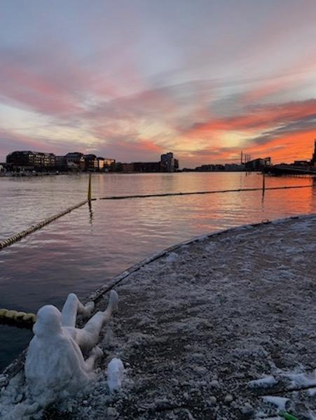 Sculpture glace coucher de soleil Copenhague hiver