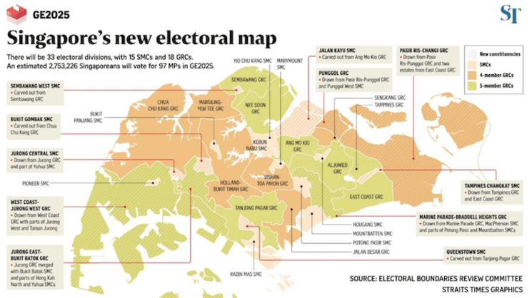 Une nouvelle carte électorale démontre les divisions électorales à Singapour.