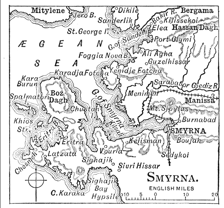 Carte ancienne du golfe de Smyrna (İzmir) montrant le port et la côte égéenne