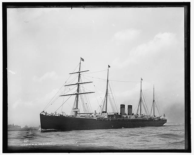Photographie du SS Germanic, paquebot transatlantique de la White Star Line lancé en 1874.