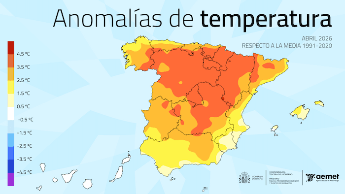 graphique des Anomalies des températures moyennes en avril 2026 par rapport à la période 1991-2020.