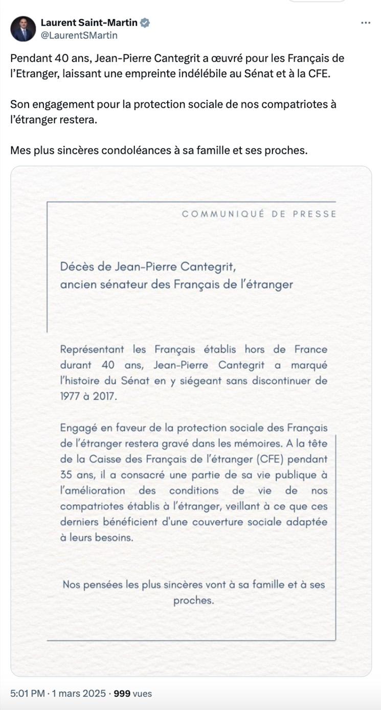 Tweet du Ministre Laurent Saint-Martin