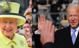Le président des Etats-Unis et la reine Elizabeth II saluant de la main
