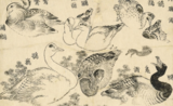 Une oeuvre d'Hokusai qui représente des canards 