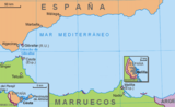 Carte de la Méditerranée, avec les enclaves espagnoles de Ceuta et Melilla