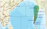 Carte du déplacement du cyclone Asani en baie du Bengale