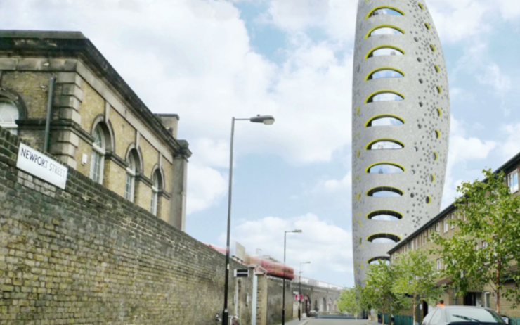 The Beacon tour Alien Phallus Londres Vauxhall Royaume-Uni building projet Will Alsop architecte appartements 