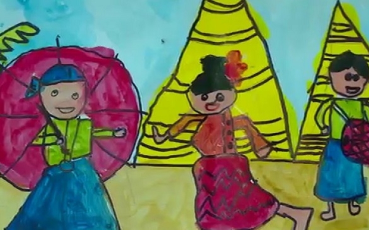 enfants primaires peinture dessin en Birmanie