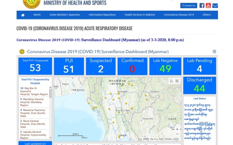 Sur le site officiel du ministère de la Santé et des Sports, la situation de l'épidémie de coronavirus en Birmanie au 03 mars 20h_0