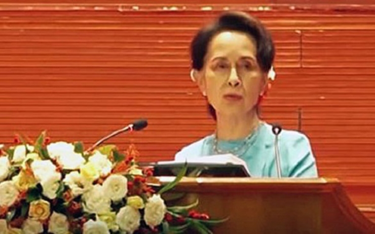 Daw Aung San Suu Kyi le 19 août 2020 lors de son discours inaugural de cette quatrième session
