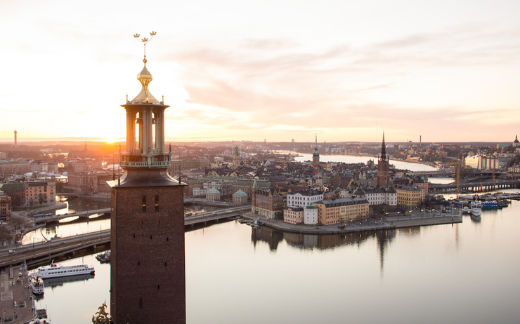 Vue aérienne de stockholm avec l'hôtel de ville