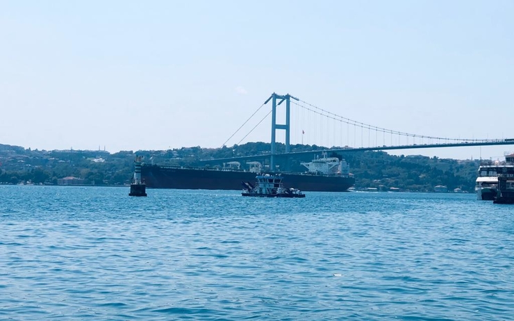 Un navire de commerce sur le Bosphore à Istanbul