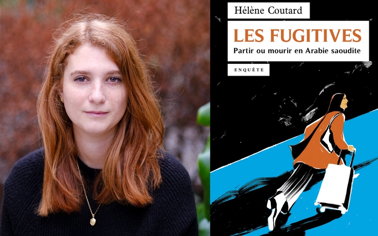 Hélène Coutard et la couverture de son livre Les Fugitives