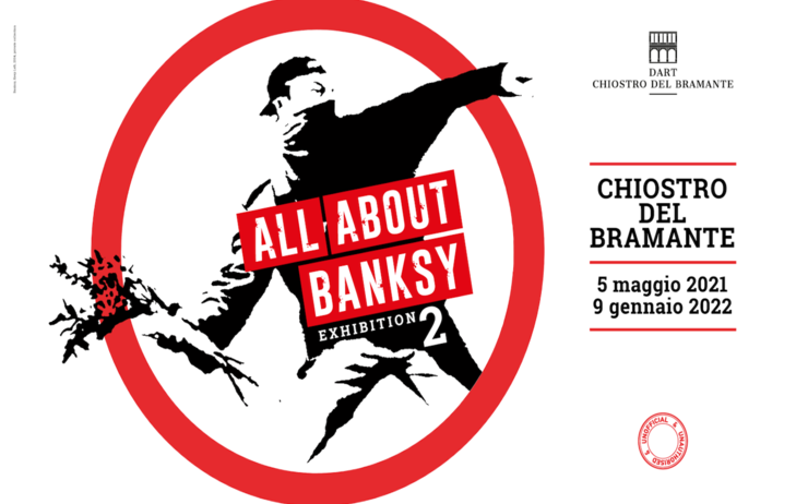 Affiche présentant l'exposition de Banksy au Chiostro Bramante