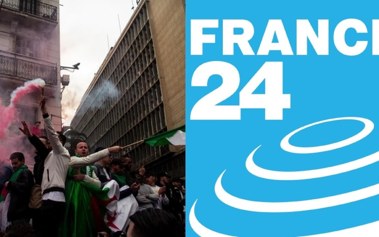 Des manifestants à Alger en octobre 2020 et le logo de France 24