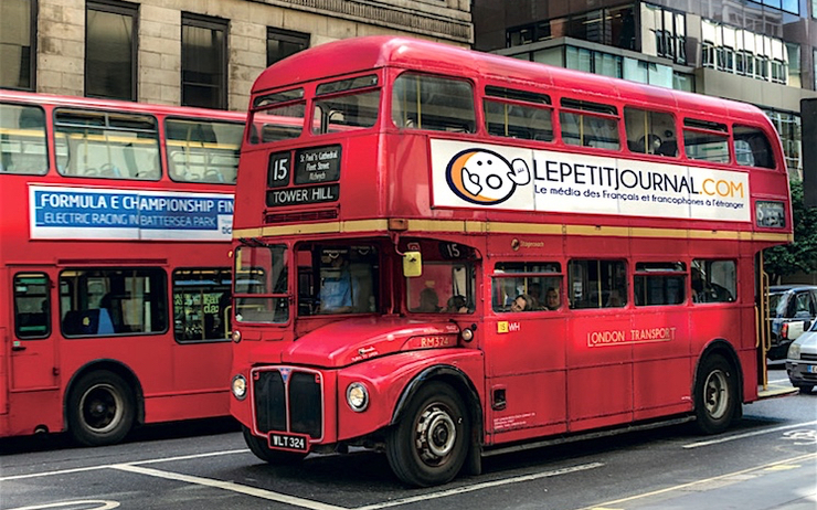 Londres bus rouge avec publicité LePetitJournal.com