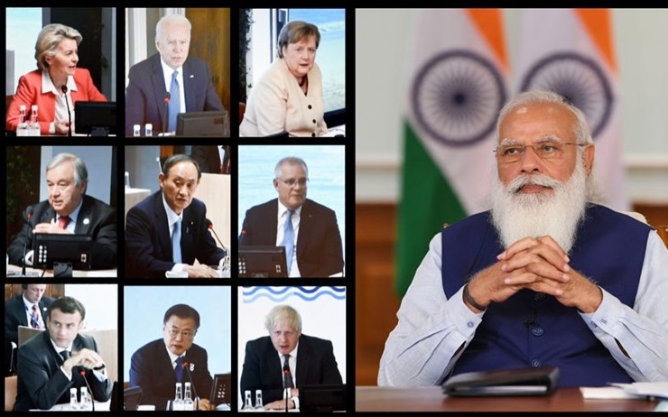 Narendra Modi en videoconférence lors du G7 en 2021