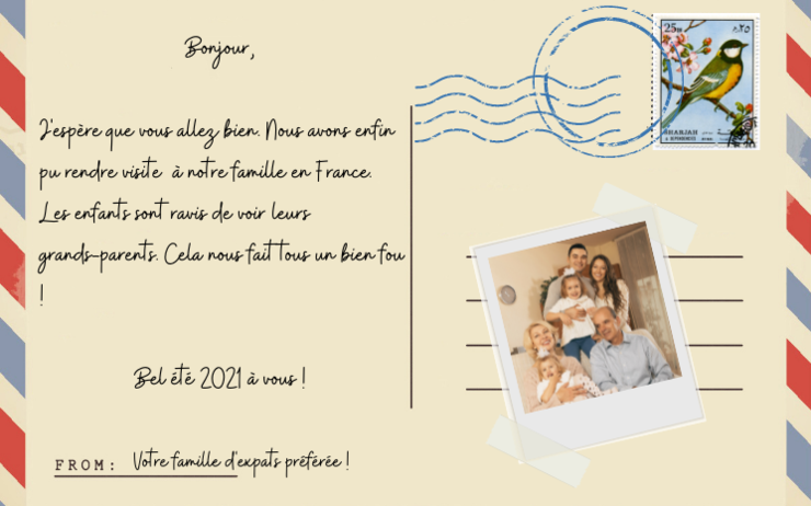 Une carte postale d'expatriés venus en France pour les vacances