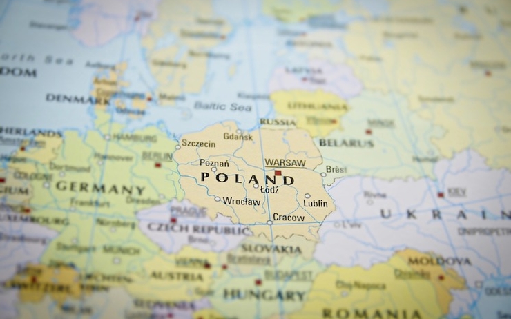 Carte de l'Europe centrée sur la Pologne