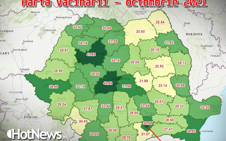 Le taux de vaccination dans les départements roumains