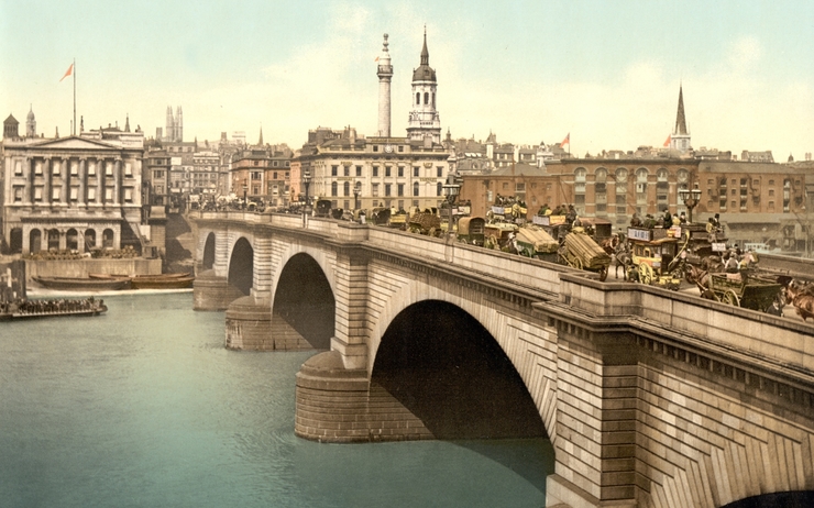 Le Old London Bridge tel qu'il existait au Moyen âge 