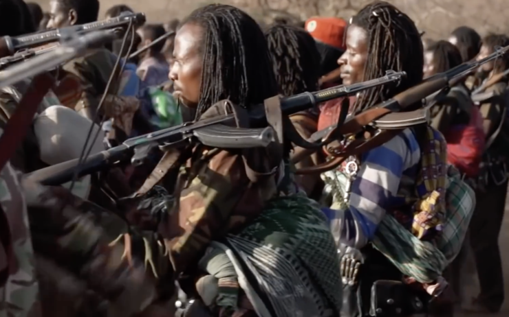 Des soldats éthiopiens sont armés et défilent