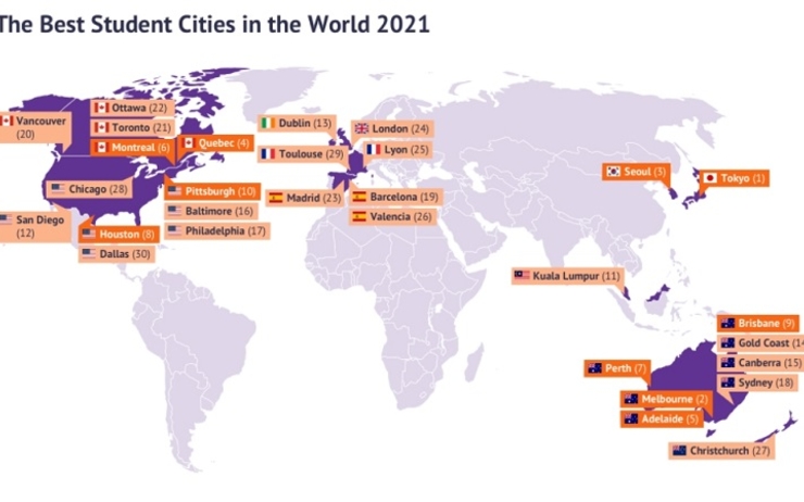 ranking mondial des villes où étudier en 2021 selon Studee