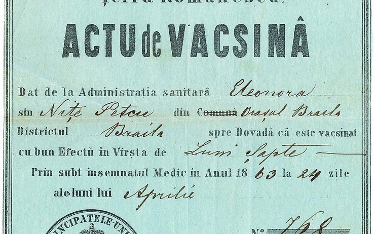 PHOTO DU JOUR: Certificat de vaccination délivré en Roumanie il y a plus de 150 ans 