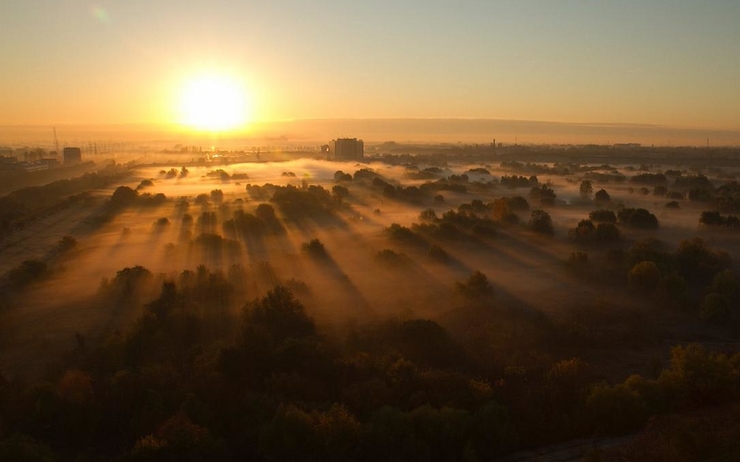 Photo du jour en Roumanie: le soleil se lève sur le parc naturel Văcărești (Bucarest)