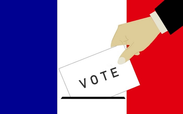 Dessin d'un drapeau français avec une main qui dépose un bulletin de vote