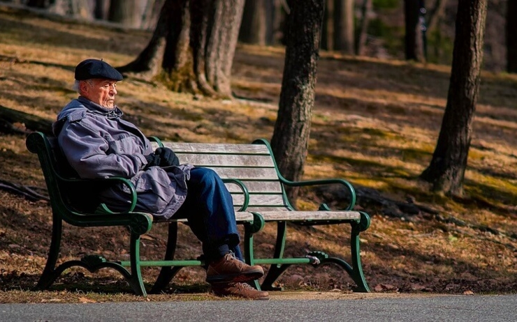 homme âgé assis sur un banc dans un parc