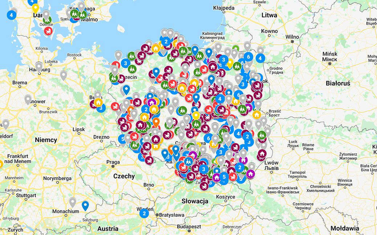 Carte des hébergements en Pologne Allemagne