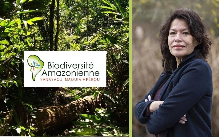 Photo de Lotty Morey et logo de l'association biodiversité amazonienne 