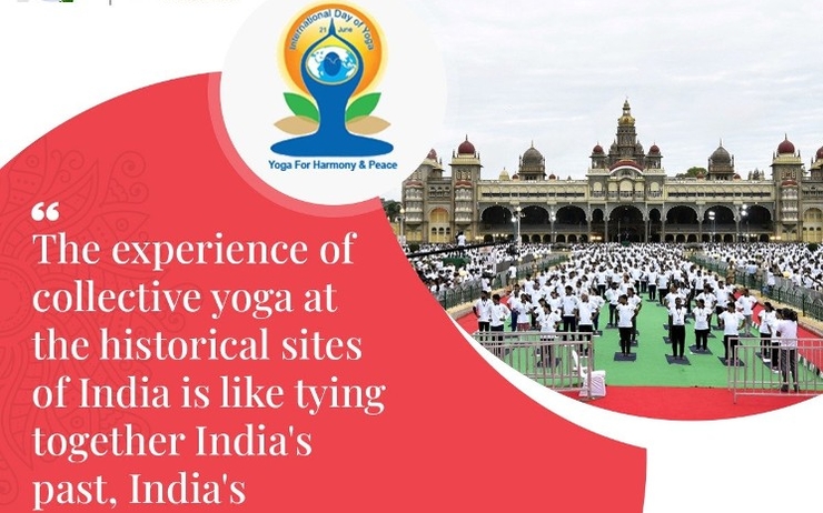 Affiche de la journée internationale du yoga à Mysore avec la présence de Modi