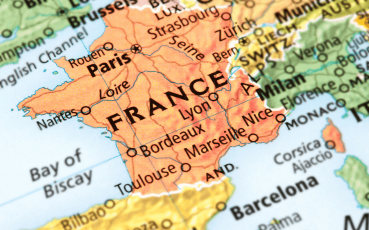 Une carte de la France où s'appliquent le droit du sol et le droit du sang