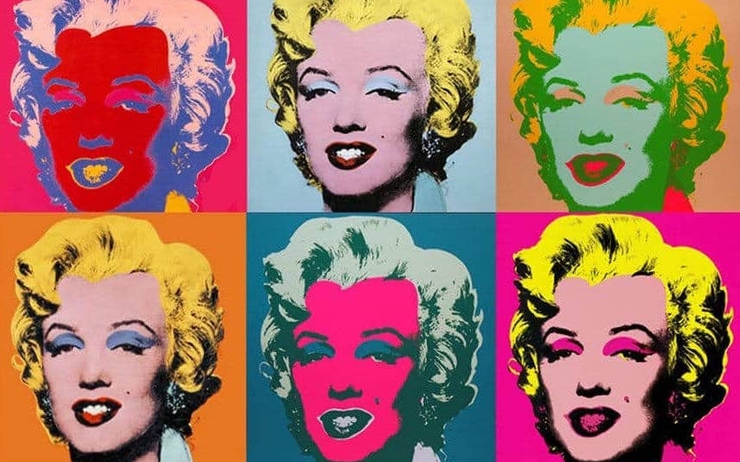 6 portraits de Maryline Monroe de differentes couleurs par Andy Warhol