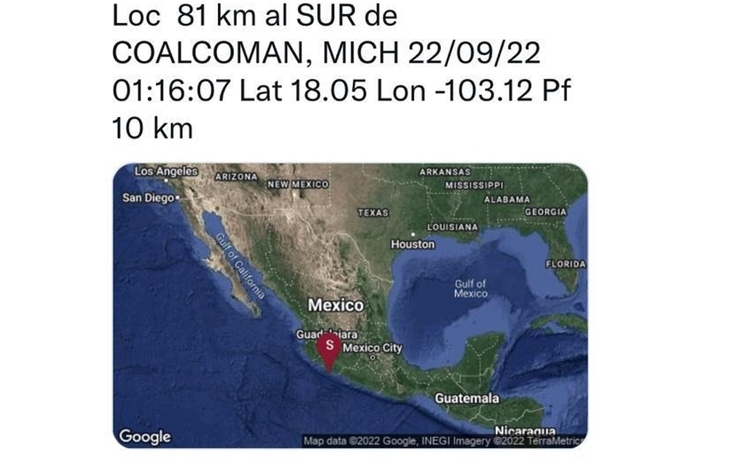Alerte reçu pour un nouveau tremblement  de terre au Mexique 22 septembre 2022