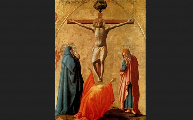 tableau de la crucifixion sur fond d'or